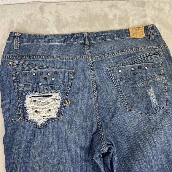 Apple Bottom Jeans Womens 18 Blue Denim Distressed Skinny Ankle Mid Rise Y2K - Picture 10 of 11